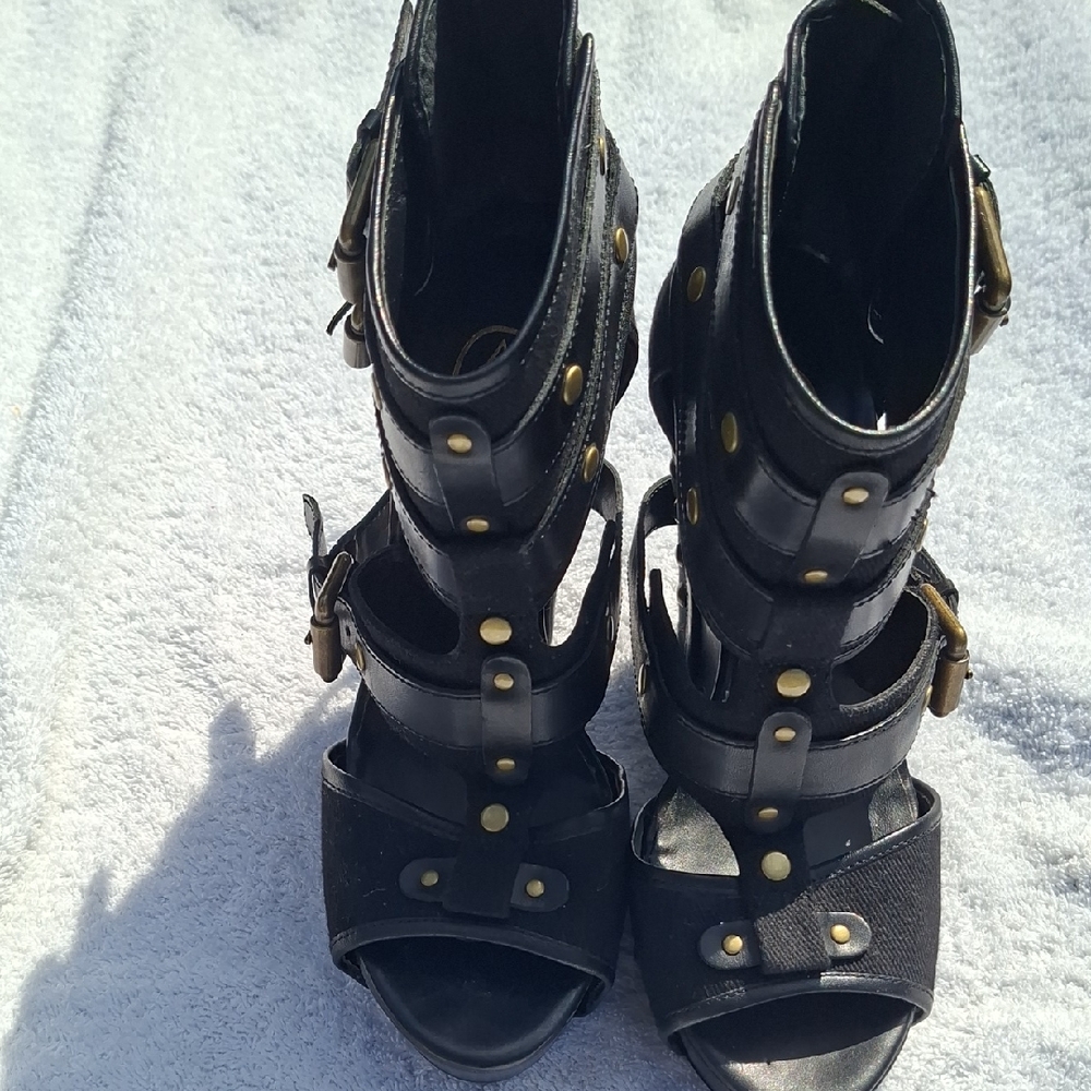 Ash Black Heeled Boots with Gold Accents